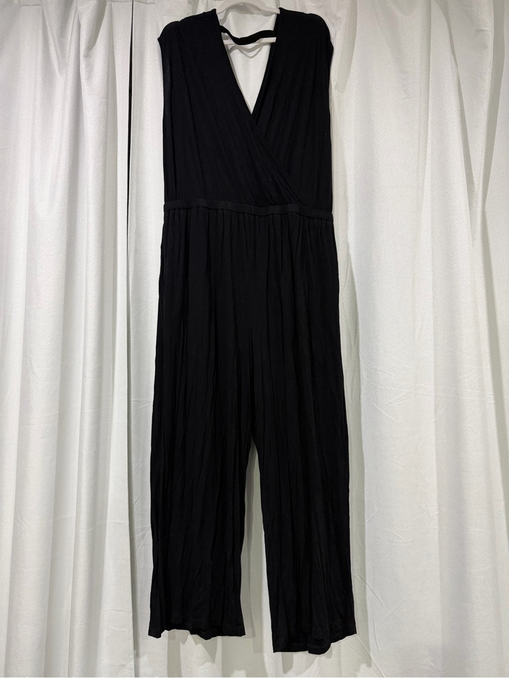 LOFT Black Sleeveless Wrap-Front Jumpsuit